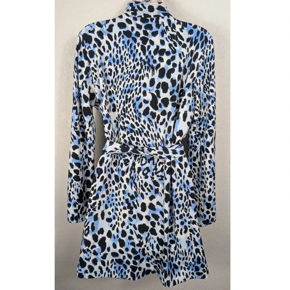 Susan Graver Blue Black LK Fusion Animal Print Long Sleeve Tie Waist‎ Coat Small - Picture 4 of 13